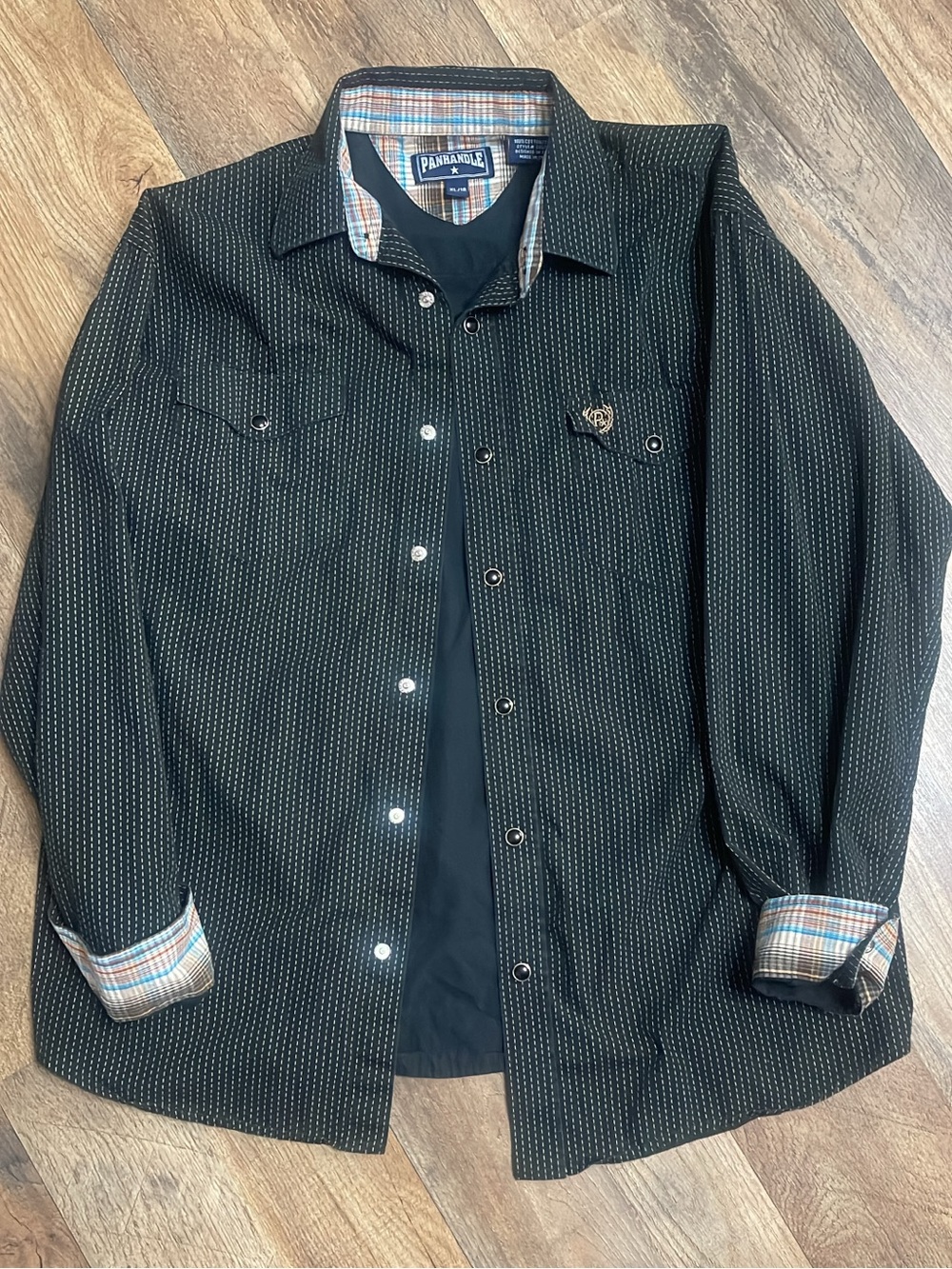 Panhandle Slim Black Western Shirt with Tiny White Pin Dots